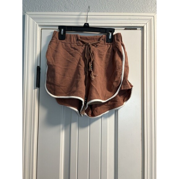 POL Lounge Shorts Womens Small Criss Cross Front Cotton Brown NEW - Picture 1 of 5
